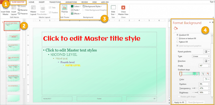 Updated master slide background and all the layout slides background got updated as well