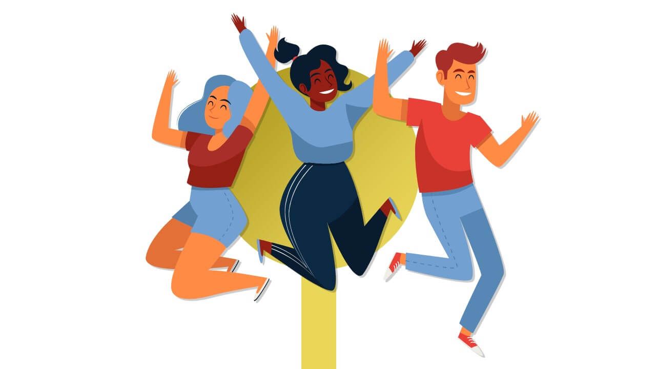 PowerPoint Illustration of three people celebrating