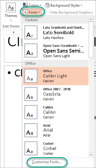 Folienmaster-Optionen - Schriftarten