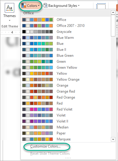opciones del patrón de diapositivas - colores (1ª configuración)