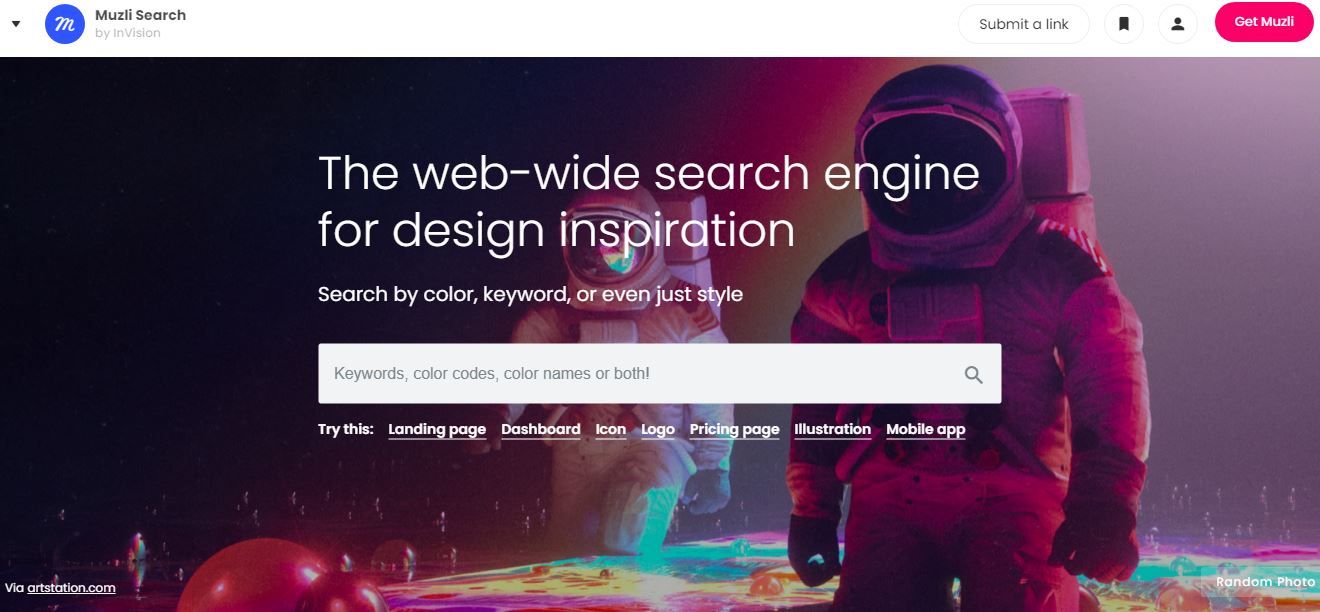 Muzli Search website for design inspiration