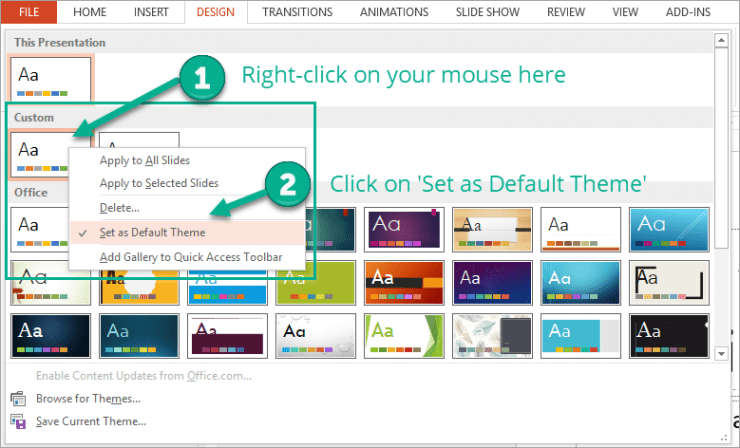 How to set new slide size as default theme in PowerPoint