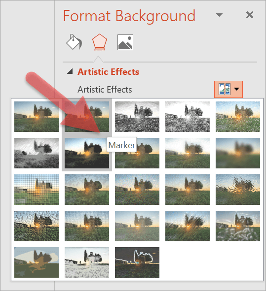 Hover your mouse over the different artistic effects to find out what each effect is called.