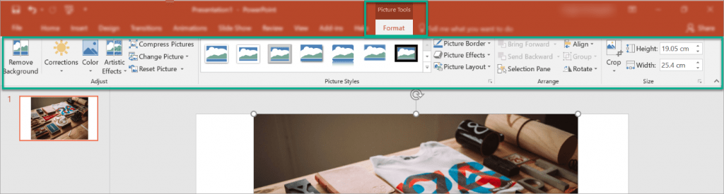 The Picture Tools option in PowerPoint