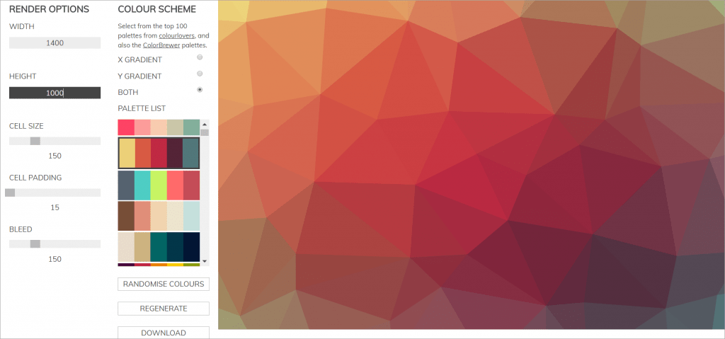 The Trianglify Background Generator will help you create awesome PPT background designs