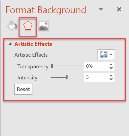 How to access the Artistic Effects options in Format Background Menu