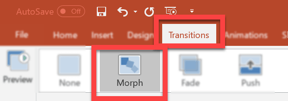 Click on Transitions then hit Morph