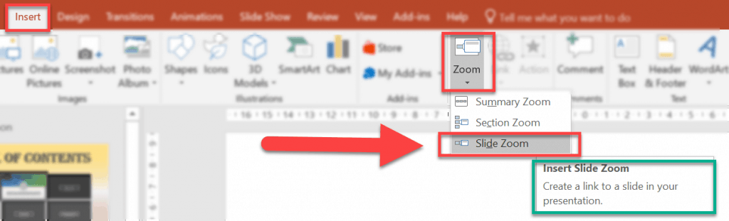 How to add a Slide Zoom in PowerPoint 2016