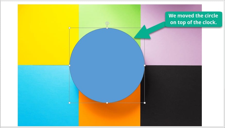 How to use the intersect-merge method to crop an image in PowerPoint – inserting circle shape on the slide