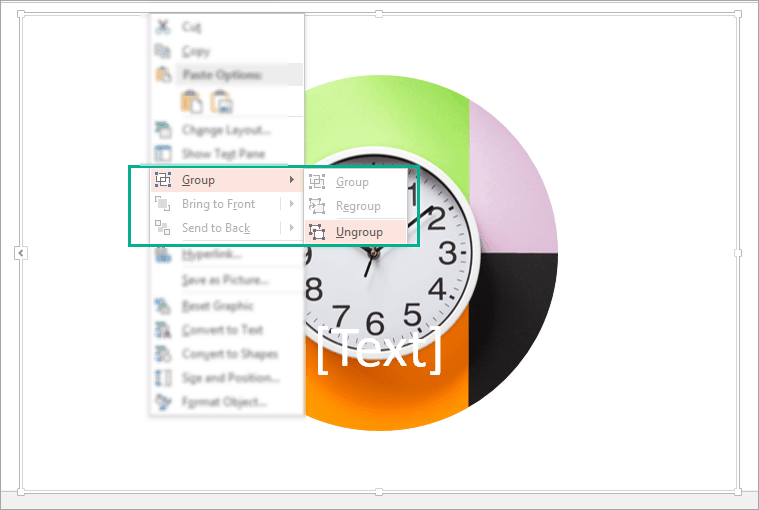 How to ungroup the different elements in the layout so you can edit cropped image in PowerPoint