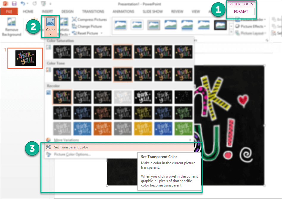 How to access the Set Transparent Color option in PowerPoint
