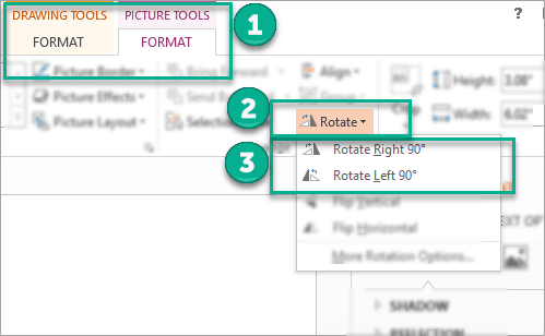 Rotate right and rotate left options in PowerPoint 