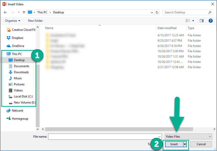 How to locate the video file you want to insert in PowerPoint 