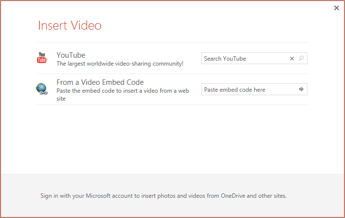 Insert YouTube video menu in PowerPoint 