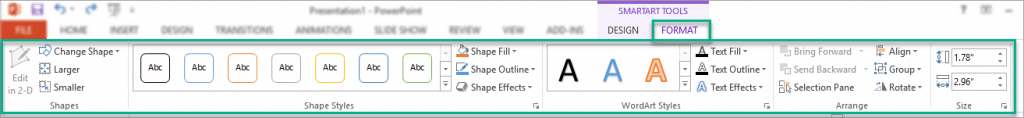 The options in the Format tab in SmartArt tools 