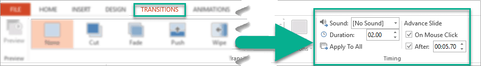 How to make a slideshow in PowerPoint – the Timing section in Transitions tab