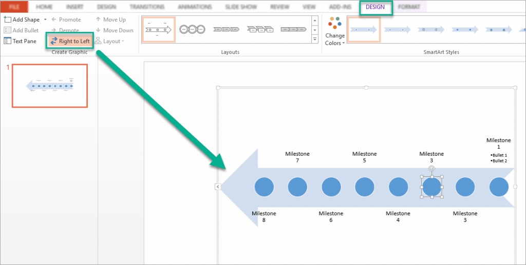 How to change the direction of basic timeline SmartArt graphic in PowerPoint)