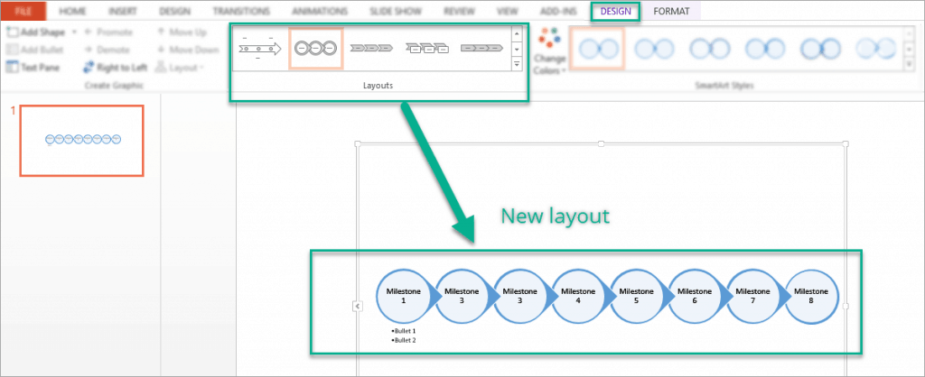 How to change the layout of your timeline graphic in PowerPoint