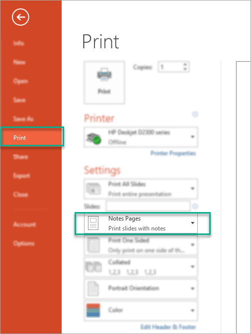 How to print your PowerPoint speaker notes