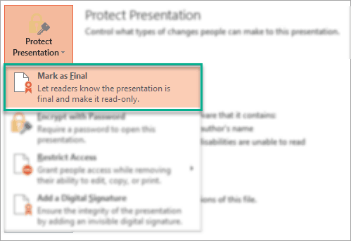 Other ways to protect your PowerPoint presentation – Mark as Final