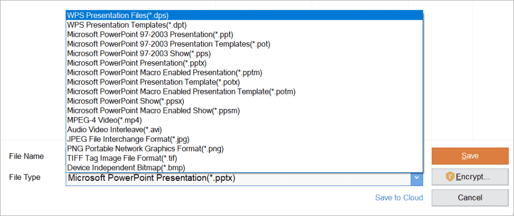 WPS Presentation Save As file types