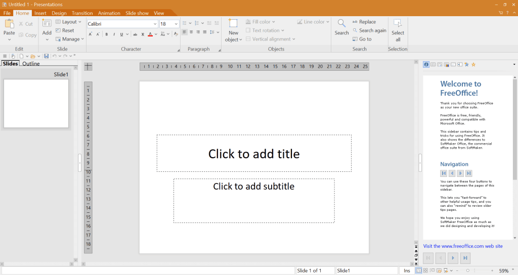FreeOffice 2018 Presentation user interface