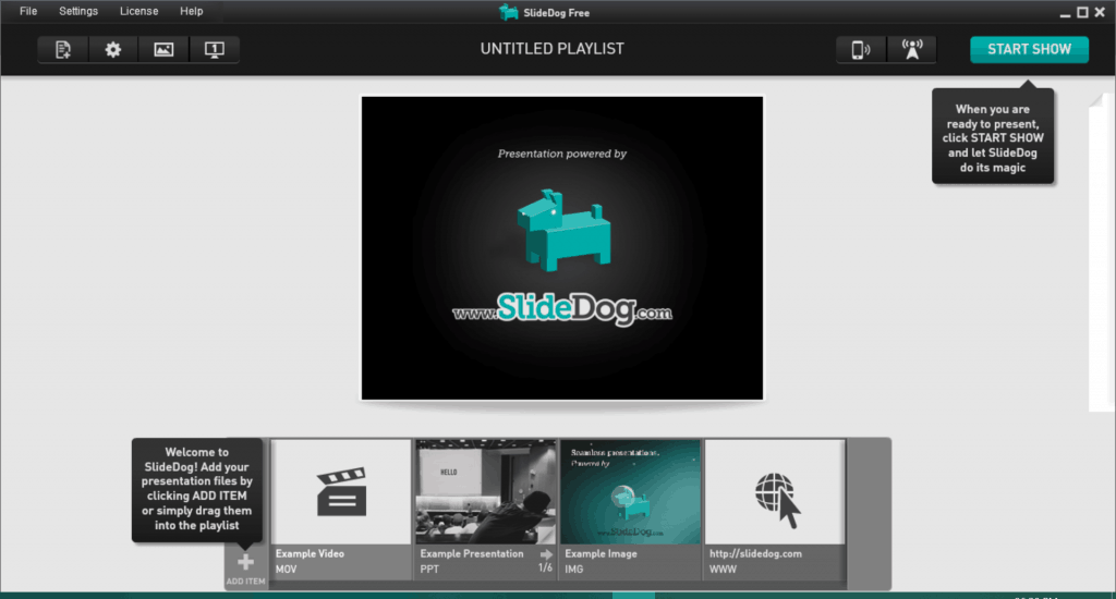 SlideDog user interface