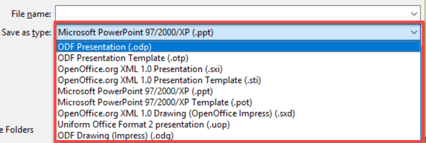 Apache OpenOffice Impress Save As file types