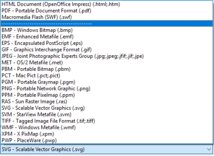 Apache OpenOffice Impress Export options