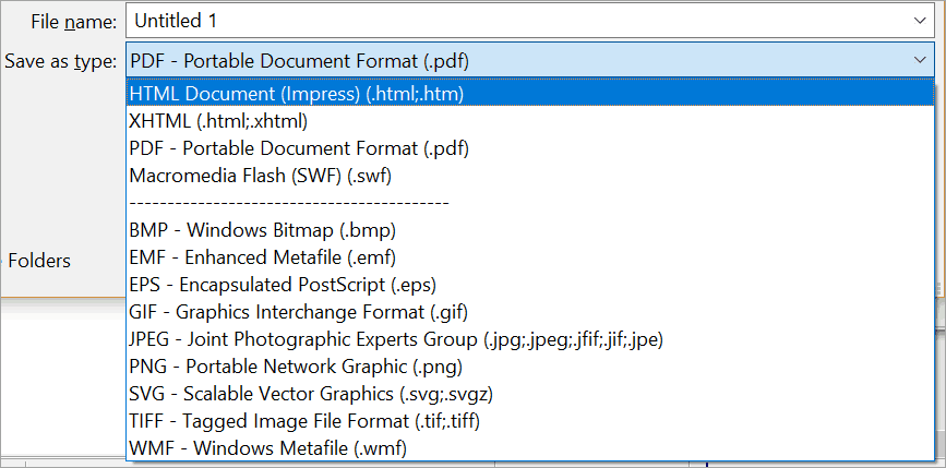 LibreOffice Impress Export options