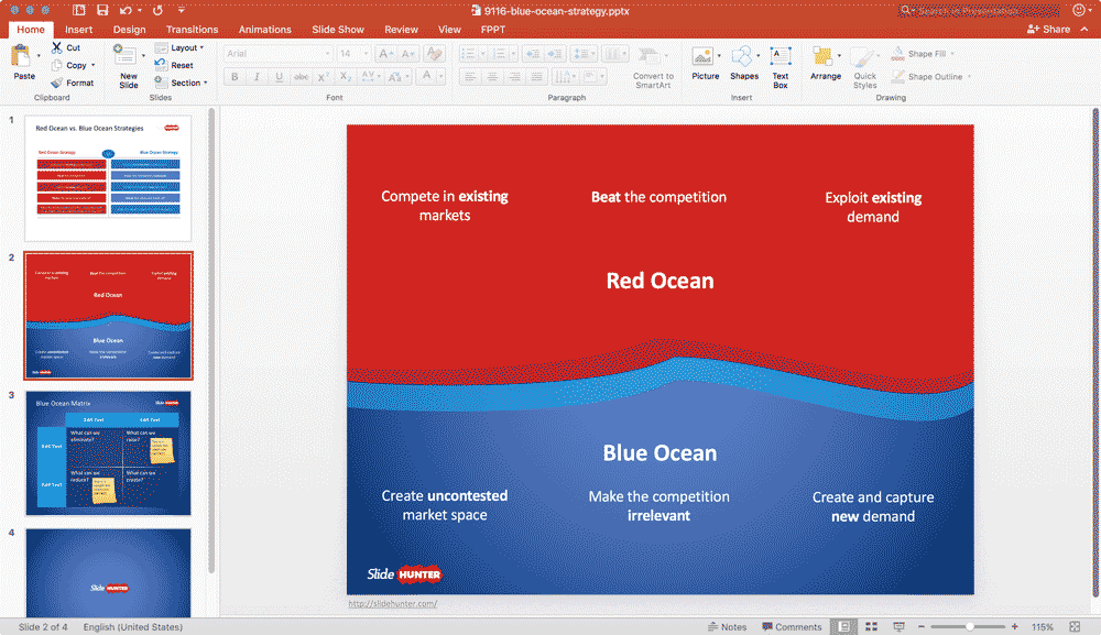 Slide Hunter's Blue Ocean Strategy PPT Template