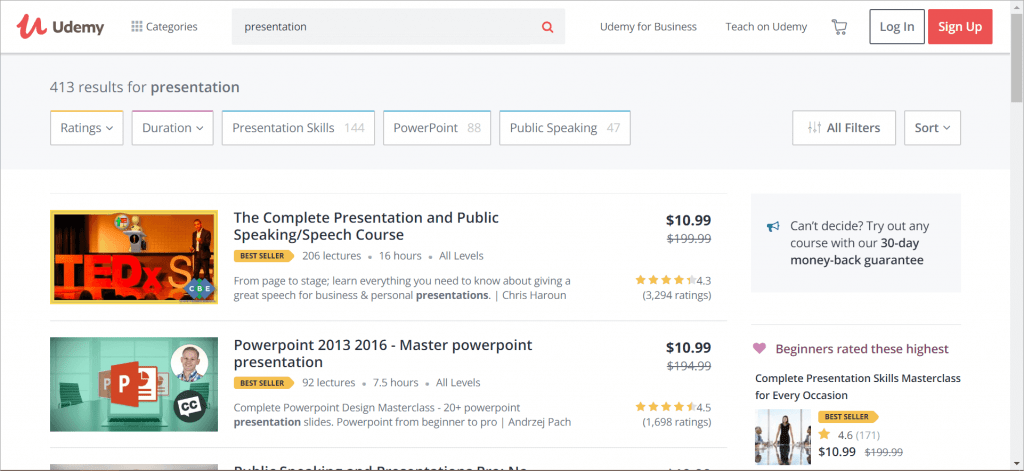 Top presentation courses on Udemy