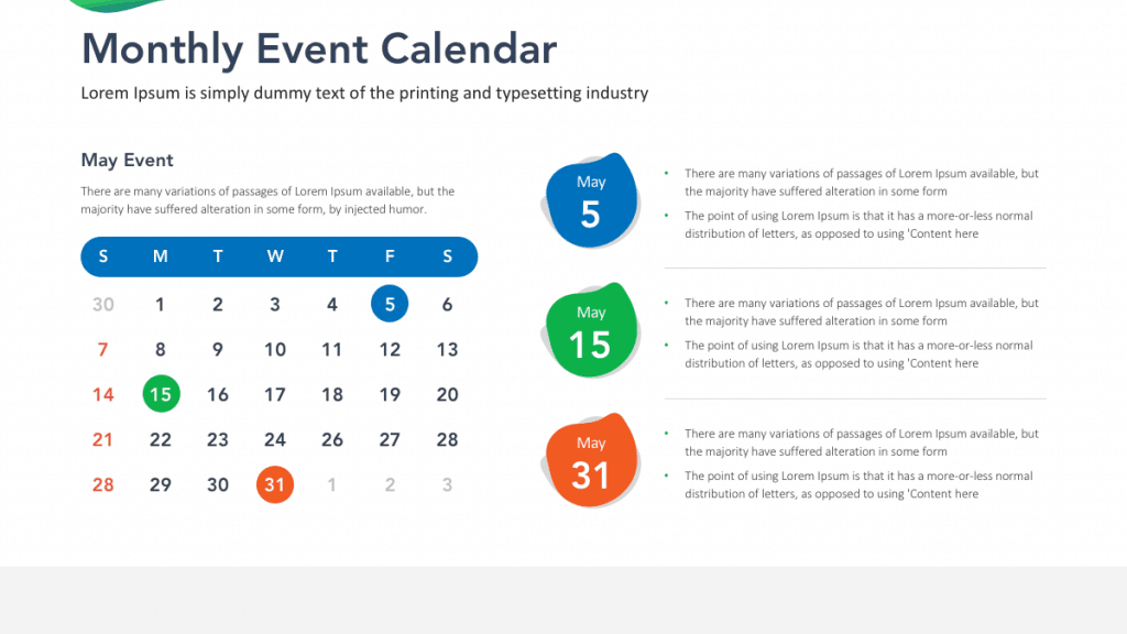 A free monthly event calendar is included in this Corporate Package Template Pack