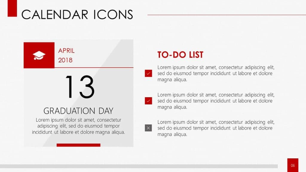 What the daily to-do list calendar icons slide from the Calendar Icons Template Pack looks like