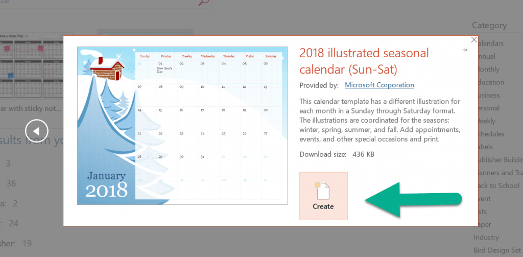 Description of the calendar template