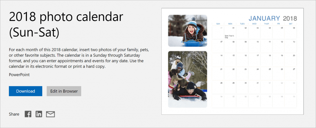 A free calendar template from Microsoft