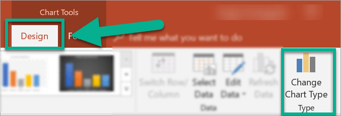 Screenshot on changing Chart Type in PowerPoint