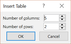 Screenshot of how to manually input the number of columns and rows for your PowerPoint table