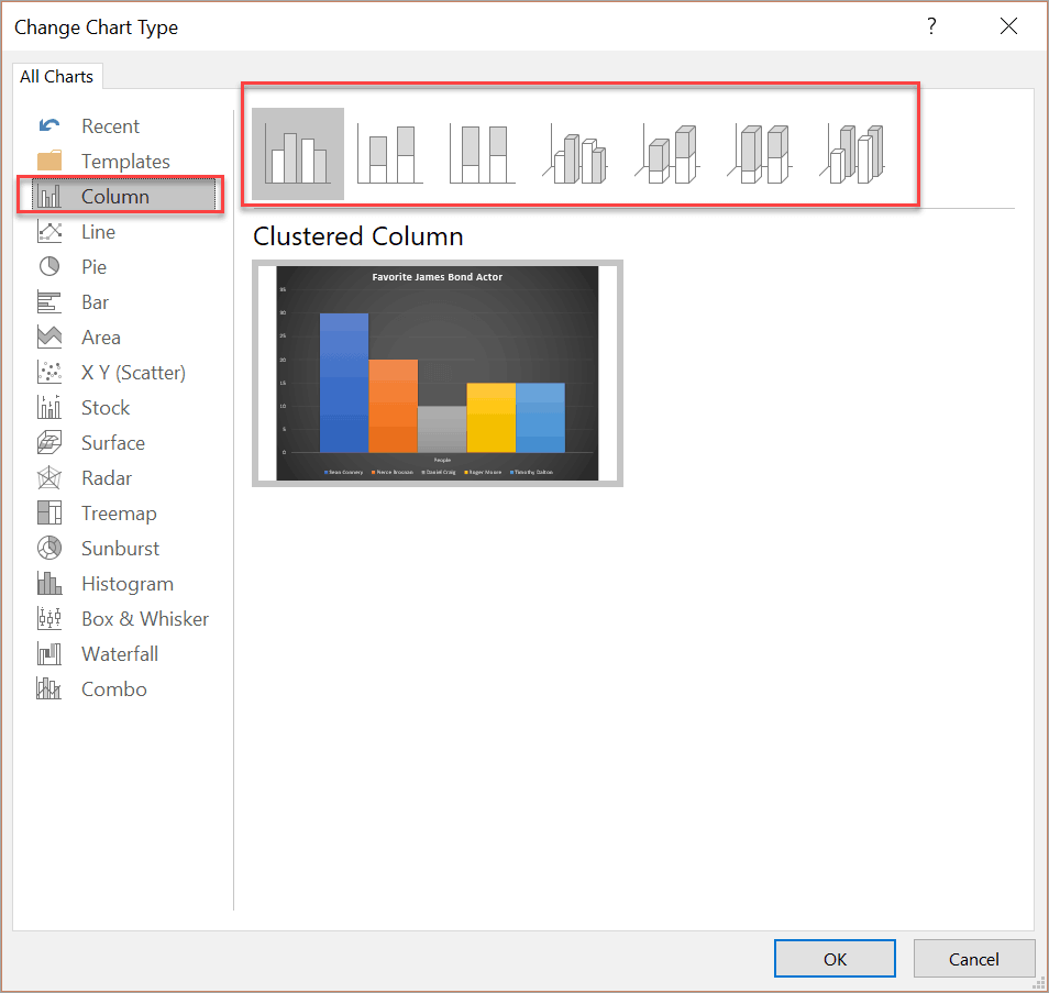 Screenshot of PowerPoint's Change Chart Type menu