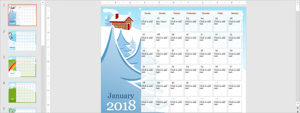 The calendar template successfully loaded on PowerPoint