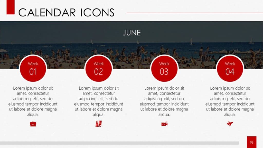 The weekly calendar slide from the Calendar Icons Template Pack