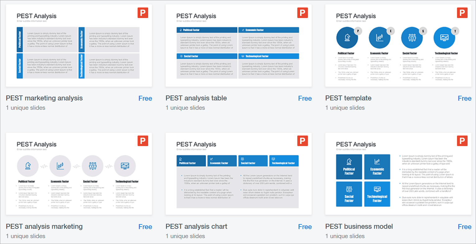 HiSlide's Free PEST templates