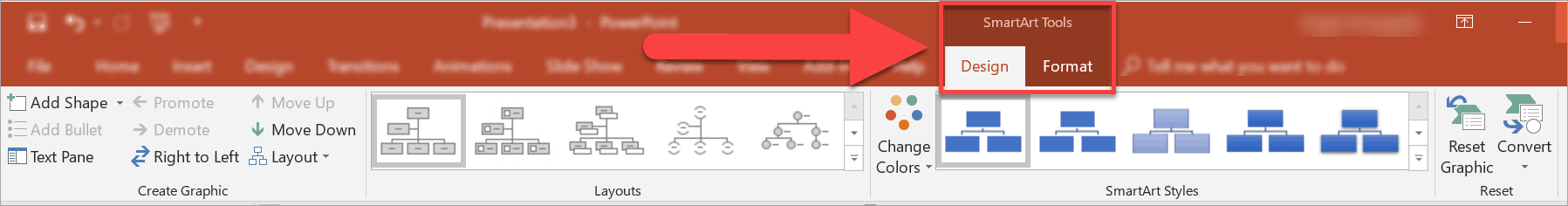 PowerPoint's SmartArt Tools Menu 