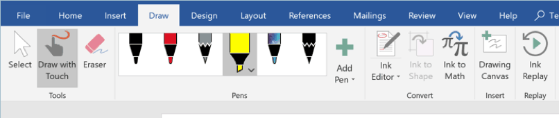 You can draw and write with your digital pen in Word 2019 (Windows version)