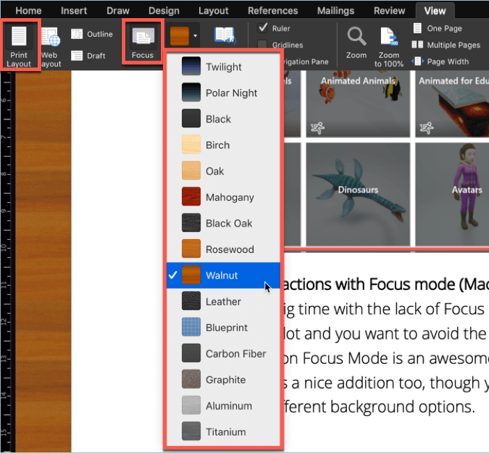 Remove distractions on Word 2019 with Focus Mode (Mac only)