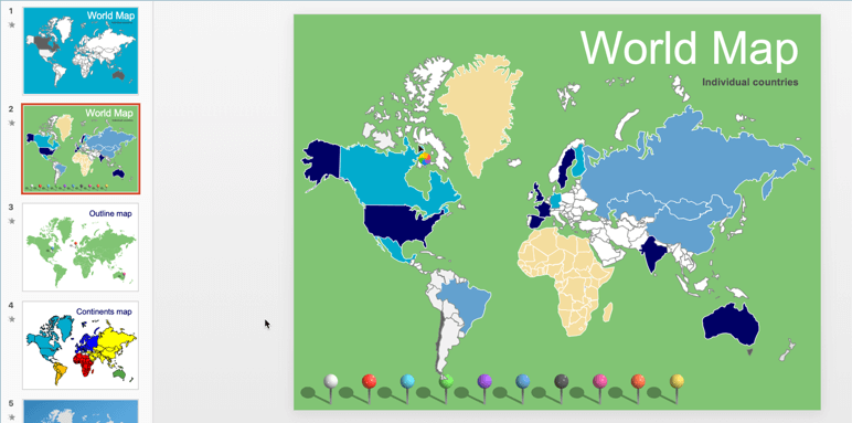 screenshot of Presentation Magazine’s Editable Map PowerPoint Templates