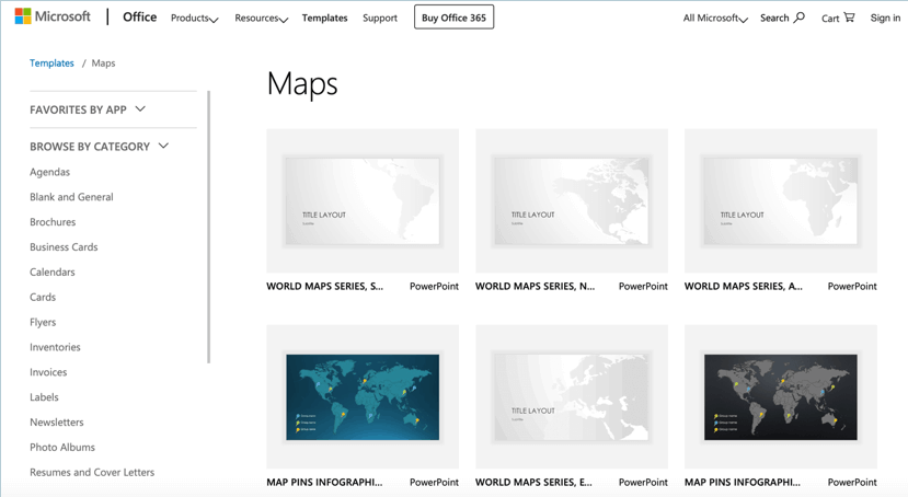 Screenshot of Mcrosoft Office’s Map Templates