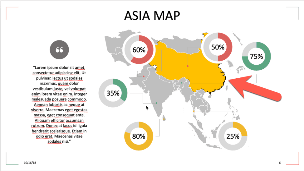 China colored yellow on free map PPT template