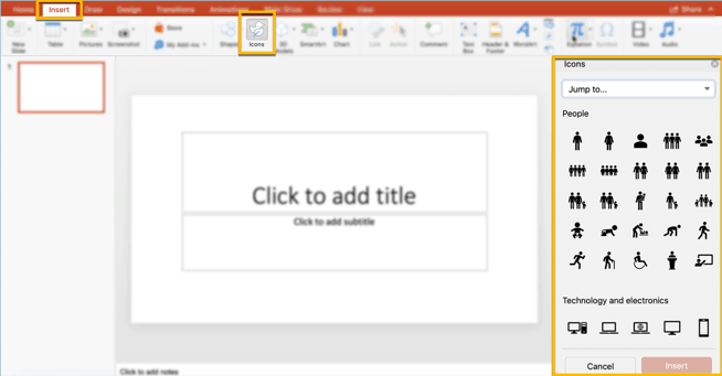 free presentation icons in PowerPoint for Office 365
