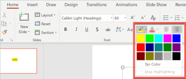 The text highlighter tool in PowerPoint 2019